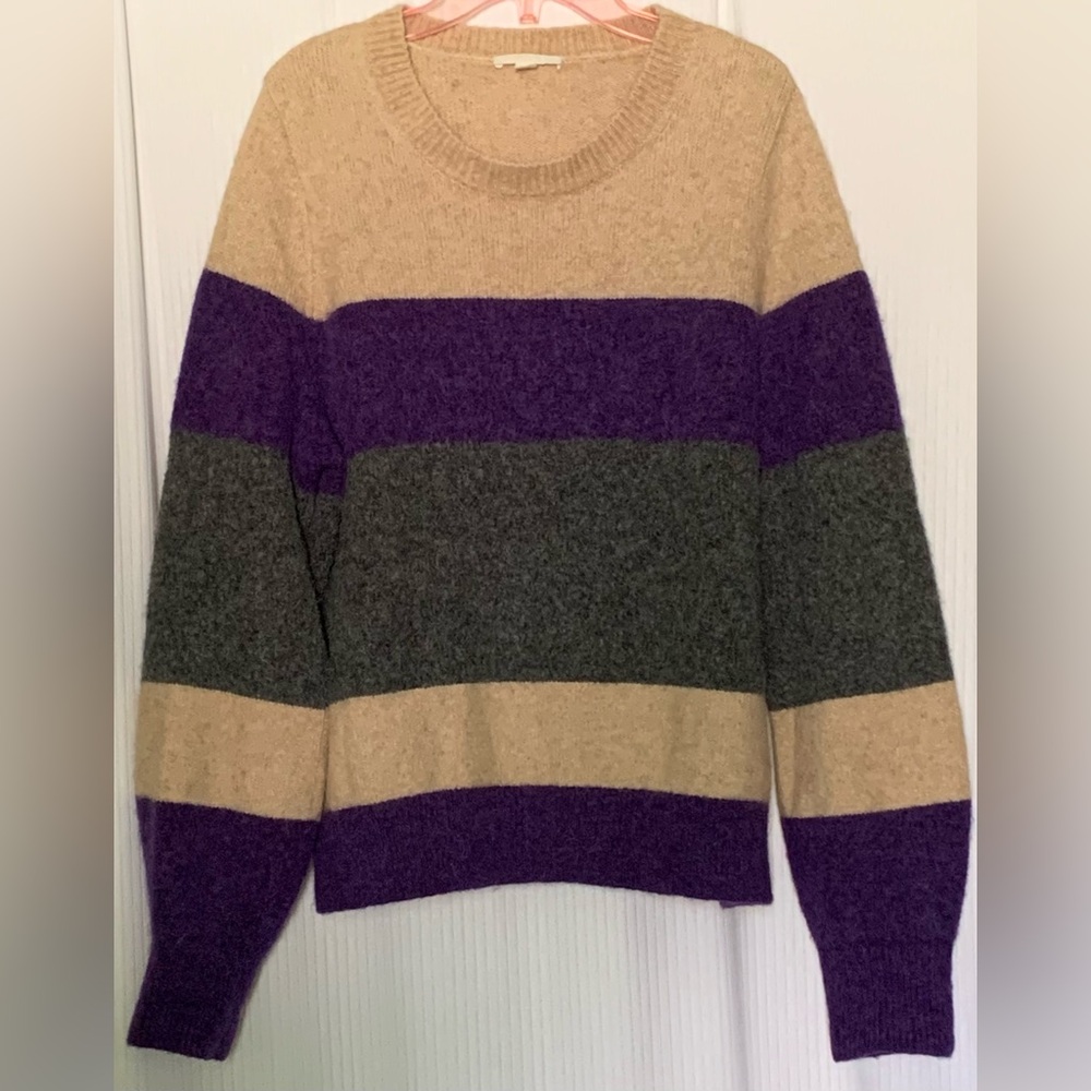 COS Crew Neck Sweater Wool Blend Beige Purple Gray Soft Long Sleeve Medium